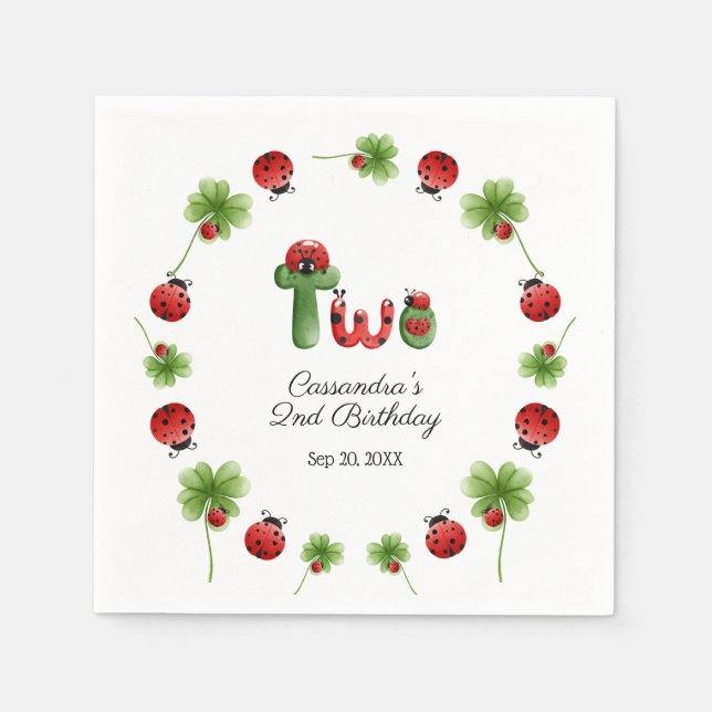 Ladybug Alphabet Brev Kids 2:a födelsedag Välkomme Pappersservett (Framsidan)
