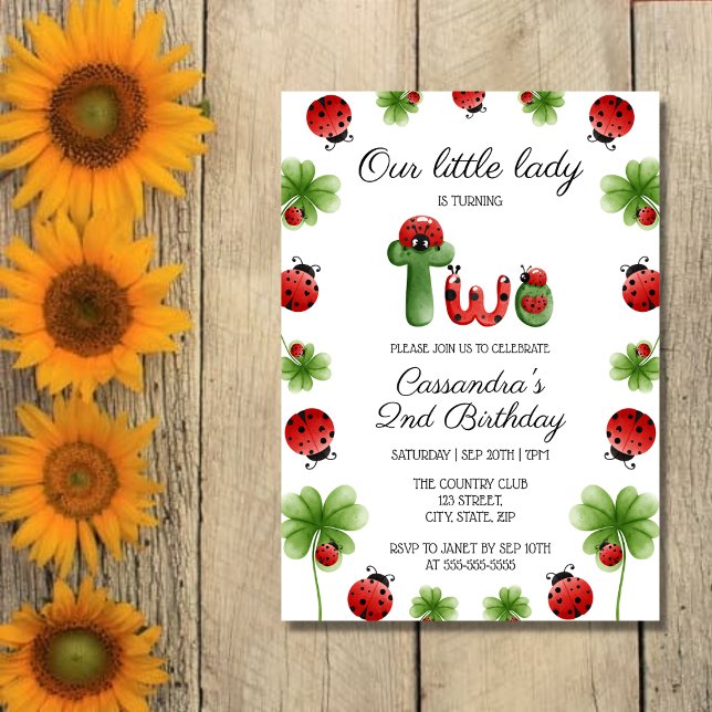 Ladybug Alphabet Brev Kids 2:a födelsedagen Inbjudningar (Skapare uppladdad)