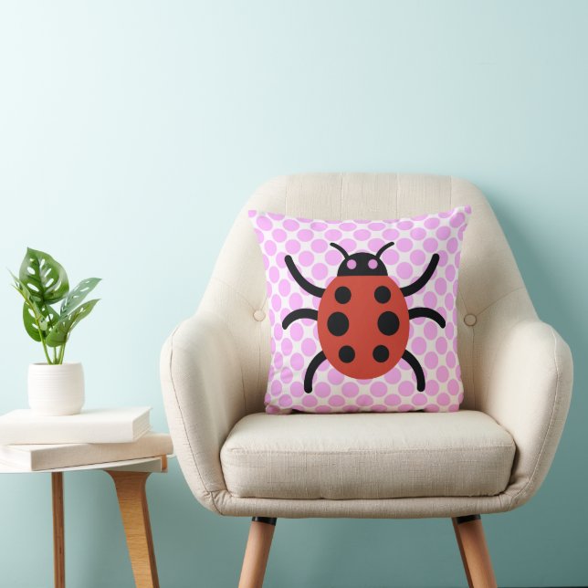 Ladybug Art Polka Dot Rosa Dekorativ kudde (Stol)