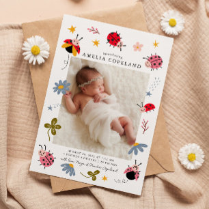 Ladybug Baby Photo Birth Notice Meddelande