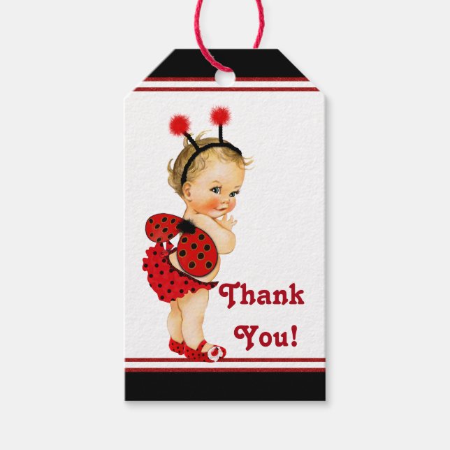 Ladybug Baby Shower Blonde Girl Baby Shower Presentetikett (Framsidan)