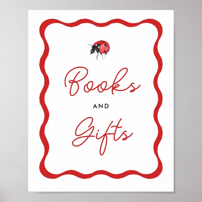 Ladybug Baby Shower Bokar och Gifts-tecken Poster (Framsidan)