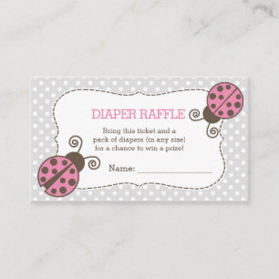 Ladybug Baby Shower Diaper Raffle Biljett Rosa Grå Tilläggskort