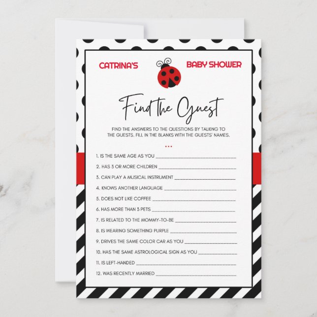 Ladybug Baby Shower - Editable Namn, 5x7 Inbjudningar (Framsida)