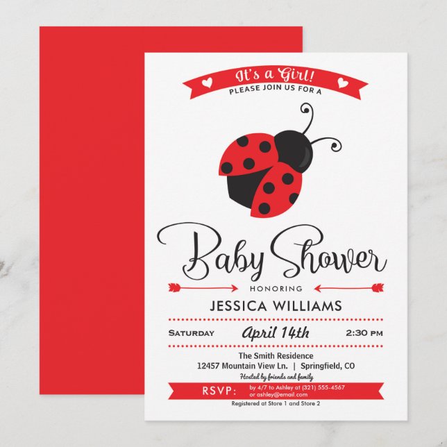 Ladybug Baby Shower Girl-inbjudan Inbjudningar (Fram/baksida)