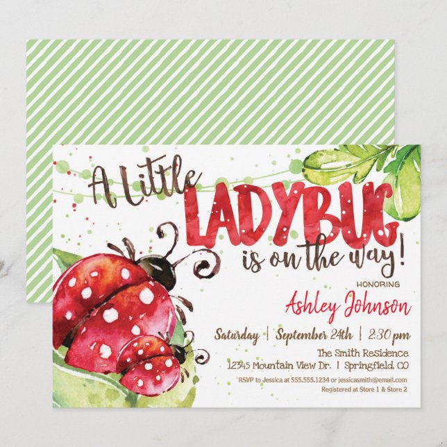 Ladybug Baby Shower-inbjudan, flicka Inbjudningar (Fram/baksida)