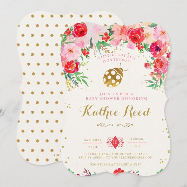 Ladybug Baby Shower-inbjudan Inbjudningar (Fram/baksida)