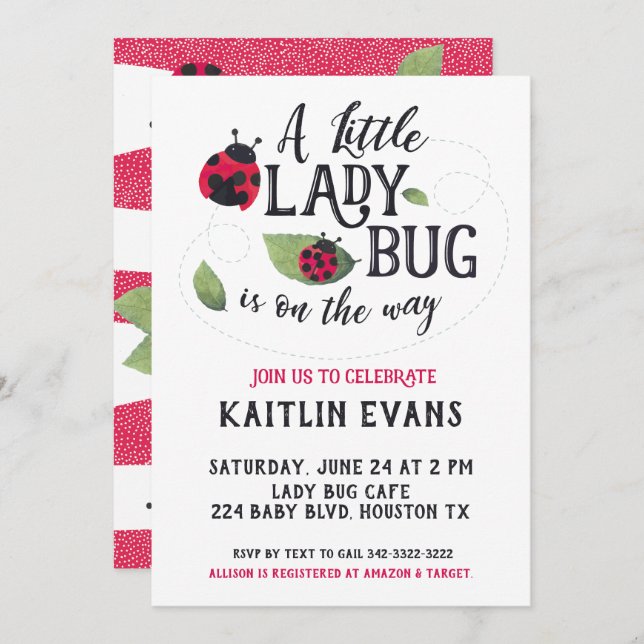 Ladybug Baby Shower-inbjudan Inbjudningar (Fram/baksida)
