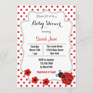 Ladybug Baby Shower Inbjudan Polkadot