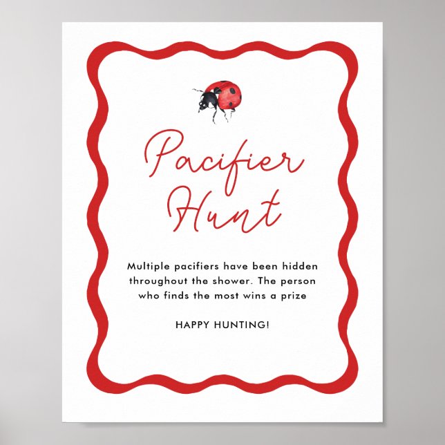 Ladybug Baby Shower Nappar Hunt-tecken Poster (Framsidan)