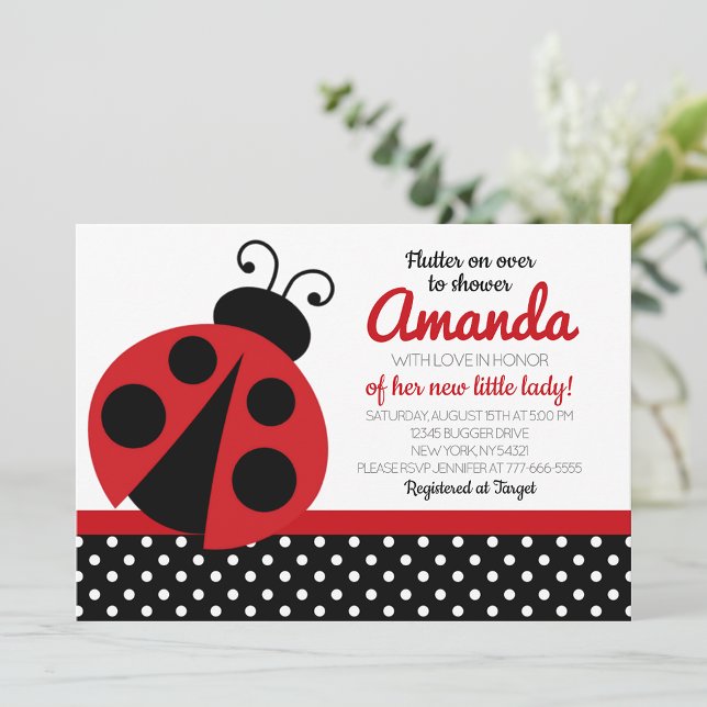 Ladybug Baby Shower Party-inbjudningar Inbjudningar (Ladybug Baby Shower Invitation. Printed with Envelopes or Digital Download Available)