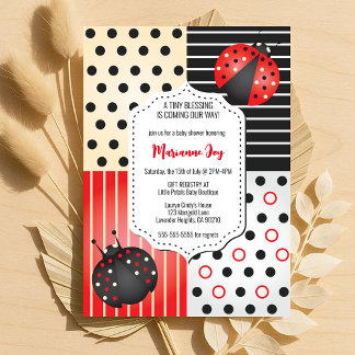 Ladybug Baby Shower | Röd och svart Polka dots Inbjudningar