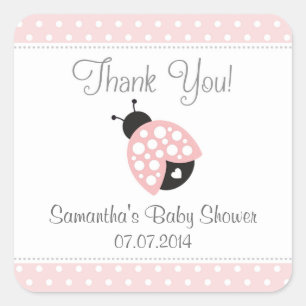 Ladybug Baby Shower Tack Stickers (Rosa) Fyrkantigt Klistermärke