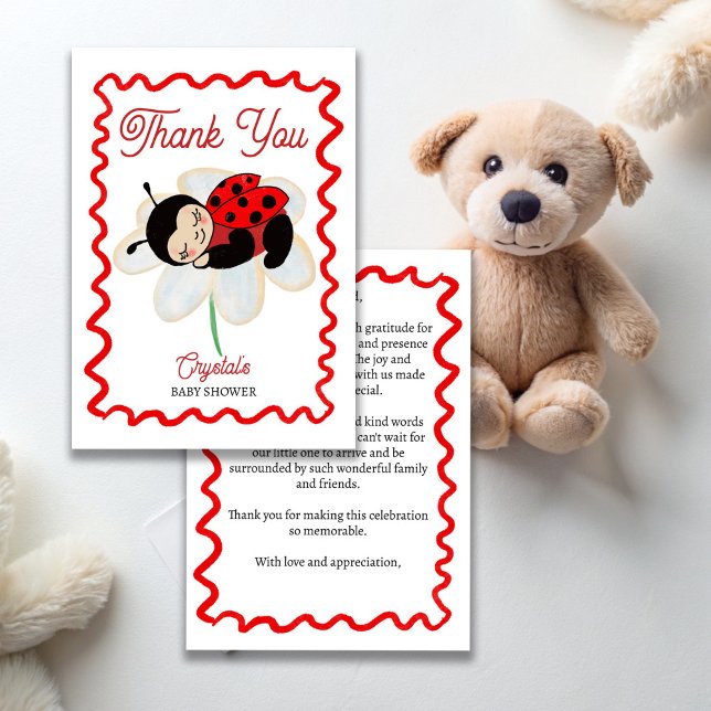 Ladybug babydusch söt kryp lilla dam tack kort (Ladybug baby shower cute bug on a daisy little lady thank you cards)