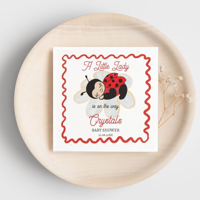 Ladybug babydusch söt sovande kryp på en daisy pappersservett (Ladybug baby shower cute sleeping bug on a daisy customized monogrammed napkins personalized decor)
