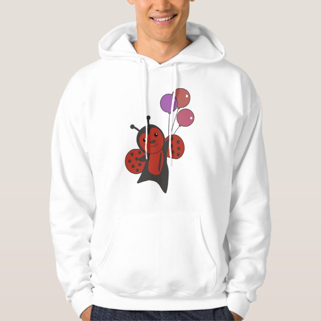 Ladybug Balloons Flies Cute Animals För barn Hoodie (Framsida)