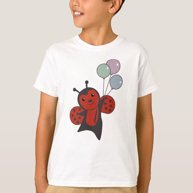 Ladybug Balloons Flies Cute Animals För barn T Shirt (Framsida)