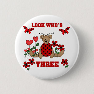 Ladybug Bear 3:e födelsedag Tshirts Knapp