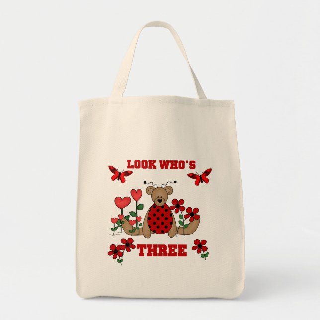Ladybug Bear 3:e födelsedag Tshirts Tygkasse (Framsidan)