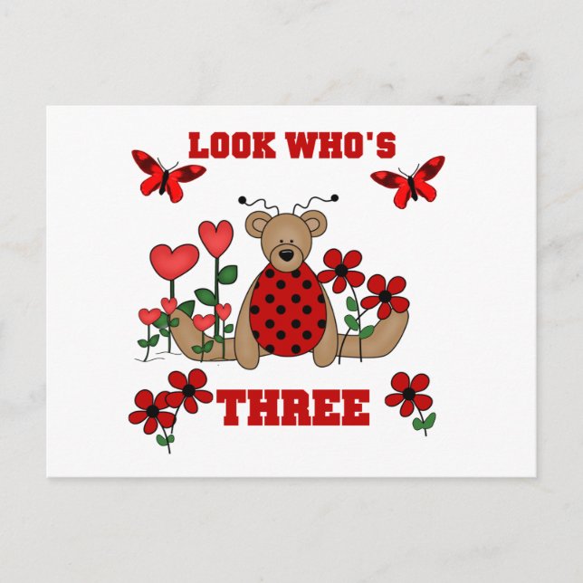 Ladybug Bear 3:e födelsedag Tshirts Vykort (Framsida)