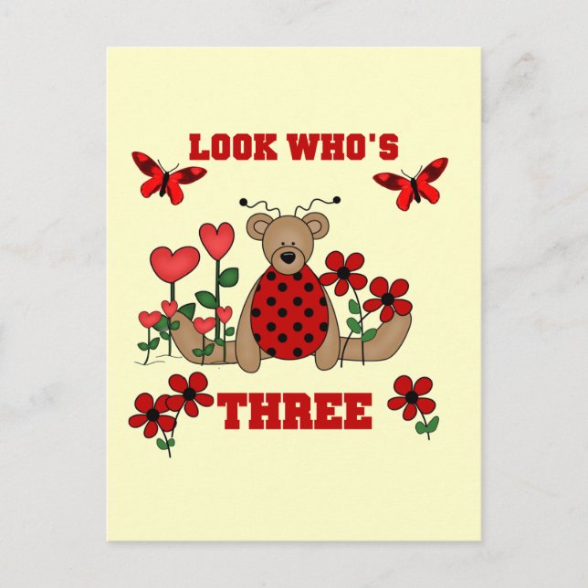 Ladybug Bear 3:e födelsedag Tshirts Vykort (Framsida)