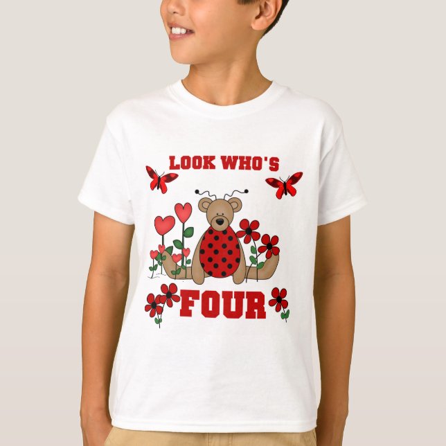 Ladybug Bear 4e födelsedagen Tshirts och Gifts (Framsida)