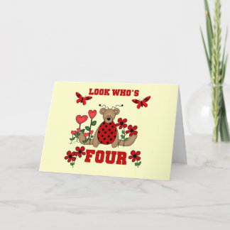 Ladybug Bear 4e födelsedagen Tshirts och Gifts Kort