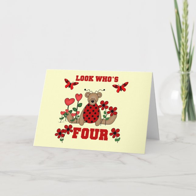 Ladybug Bear 4e födelsedagen Tshirts och Gifts Kort (Framsida)
