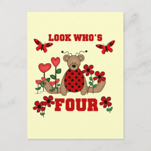 Ladybug Bear 4e födelsedagen Tshirts och Gifts Vykort