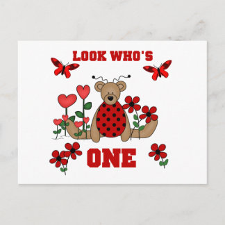 Ladybug Bear First Birthday Tshirts och Gifts Vykort