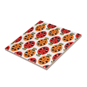 Ladybug Beetles i Orange och Red Kakelplatta