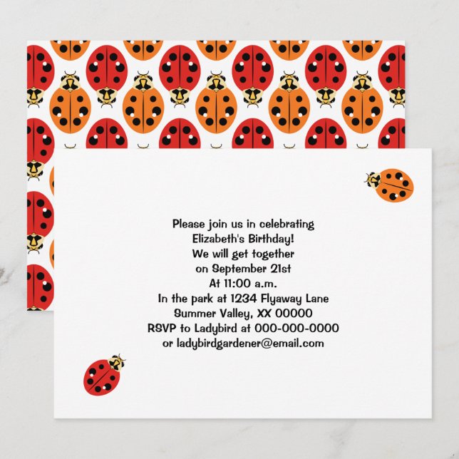 Ladybug Beetles i Orange och Red Personlig Inbjudningar (Fram/baksida)