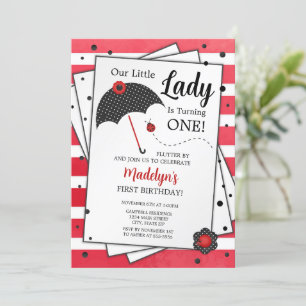 Ladybug Birthday bjudande, 1:a födelsedagen Inbjudningar