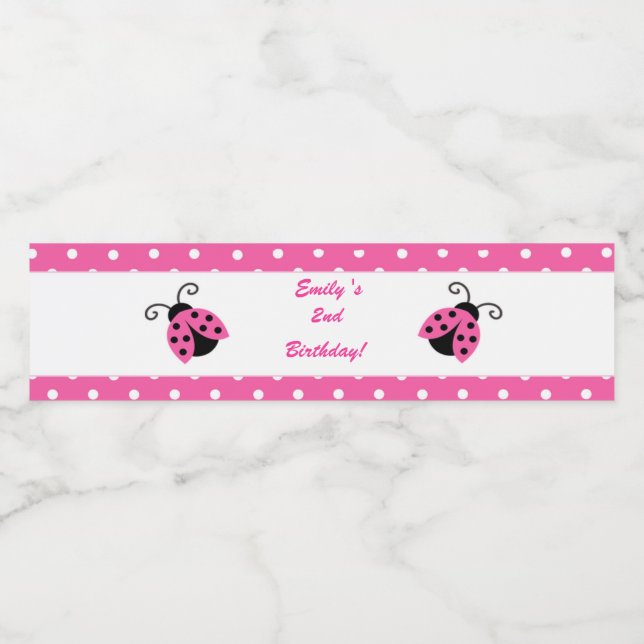 Ladybug Birthday Bottle Label Girl Hot Pink Vattenflaskor Etikett (Singel etikett)