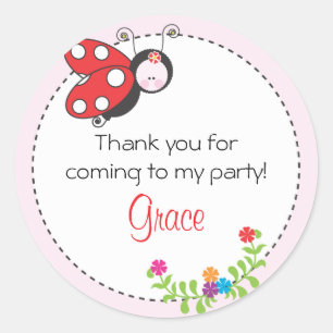 Ladybug Birthday Favor Sticker Runt Klistermärke