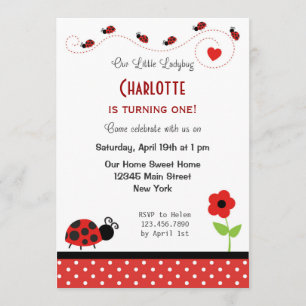 Ladybug Birthday Inbjudan Black Red Polka dots