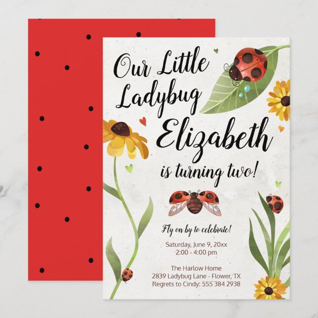Ladybug Birthday-inbjudan Inbjudningar (Fram/baksida)