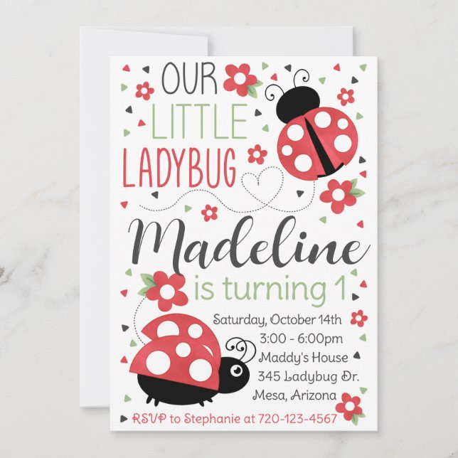 Ladybug Birthday-inbjudan, Ladybug-inbjudan Inbjudningar (Framsida)