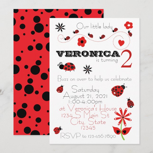 Ladybug Birthday Inbjudningar (Fram/baksida)