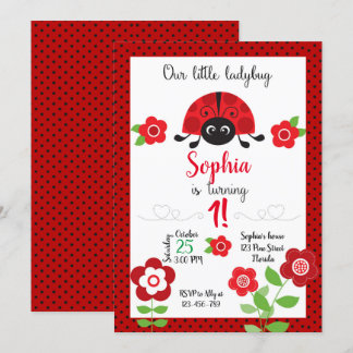 Ladybug Birthday Invitation, Ladybug Invitation Inbjudningar