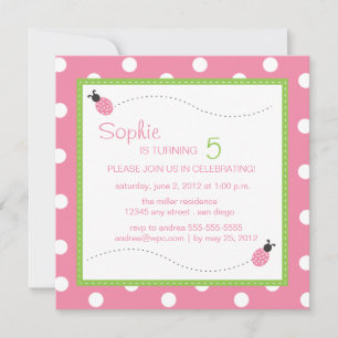 Ladybug Birthday Square-inbjudan Inbjudningar
