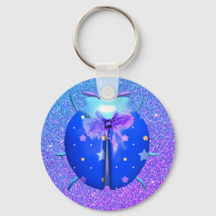 Ladybug blå stjärnor söta glitter nyckelring