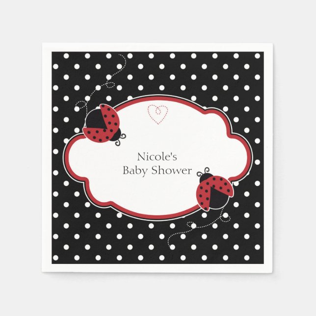 Ladybug Black White & Red Polka Dot Party Pappersservett (Framsidan)