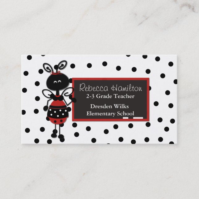 Ladybug Blackboard Teacher Affärskort Tidsbeställning Kort (Framsida)