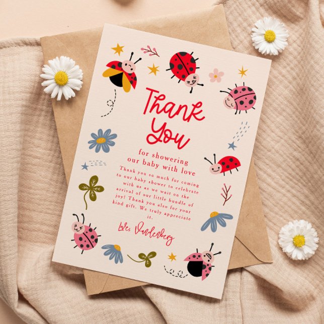 Ladybug Blommigt Baby Shower Tack Kort (Skapare uppladdad)