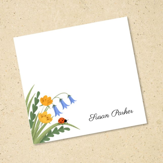 Ladybug Blommigt Bluebells Buttercup Sticky Post-it Block (Skapare uppladdad)
