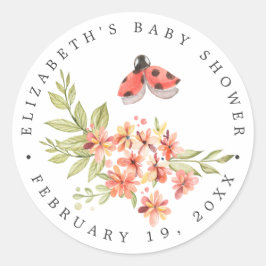 Ladybug Blommigt | Favoriter för Vår Baby Shower Runt Klistermärke