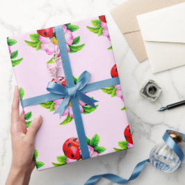 Ladybug Blommigt Rosa Wrapping Papper Presentpapper