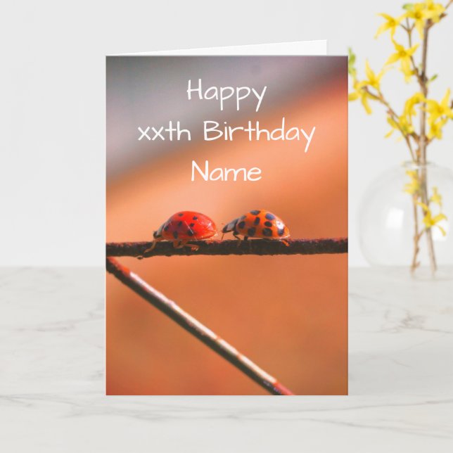 Ladybug Buddies Nature Personlig Birthday Kort (Gul blomma)