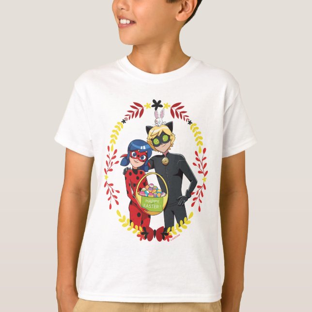 Ladybug & Cat Noir Påsk Basket T Shirt (Framsida)